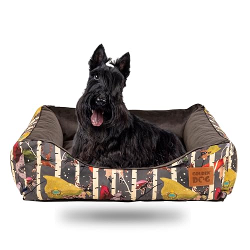 GoldenDog Hundebett Hundekorb Waschbarer Hundekorb Flauschige Hundematratze mit erhöhten Rändern Weiches Hundesofa, Katzen Samt „Square Kinia“ (Superheld, XL) von GOLDEN DOG