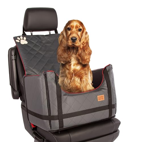 Golden Dog - Transportbox Hund mit Sicherheitsgurt L-65x53x27 cm - Leder Imitation Autositz Hund, Wasserdicht Hundesitz Auto - Beifahrersitz Hundebox Faltbar - Anschnallgurt Hundekorb Auto, Graphit von GOLDEN DOG