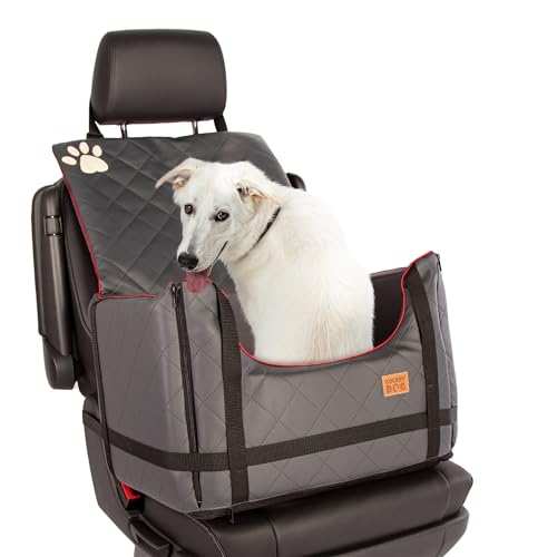 Golden Dog - Transportbox Hund mit Sicherheitsgurt M-52x44x33 cm - Leder Imitation Autositz Hund, Wasserdicht Hundesitz Auto - Beifahrersitz Hundebox Faltbar - Anschnallgurt Hundekorb Auto, Grau von GOLDEN DOG