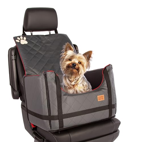 Golden Dog - Transportbox Hund mit Sicherheitsgurt S-45x35x33 cm - Leder Imitation Autositz Hund, Wasserdicht Hundesitz Auto - Beifahrersitz Hundebox Faltbar - Anschnallgurt Hundekorb Auto, Graphit von GOLDEN DOG