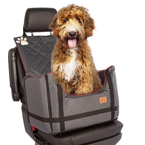 Golden Dog - Transportbox Hund mit Sicherheitsgurt XL-75x55x33 cm - Leder Imitation Autositz Hund, Wasserdicht Hundesitz Auto - Beifahrersitz Hundebox Faltbar - Anschnallgurt Hundekorb Auto, Schwarz von GOLDEN DOG