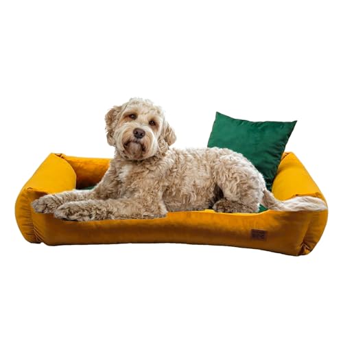 GoldenDog Hundebett Hunde Hundekorb Waschbar Hundekörbchen Flauschig Hundematratze mit Erhöhte Ränder Weiches Hundesofa für Hunde,Katze SAMT-Krone LUX KRONENSAMT LUX Blau von GOLDEN DOG