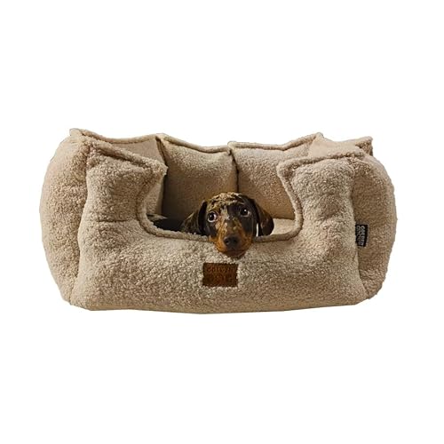 GoldenDog Kazik Hundebett aus Boucle-Stoff für kleine und mittelgroße Hunde, waschbares Katzenbett, Hundekissen aus dickem, flauschigem Stoff, kratzfestes Schaumstoff-Hundebett, M von GOLDEN DOG