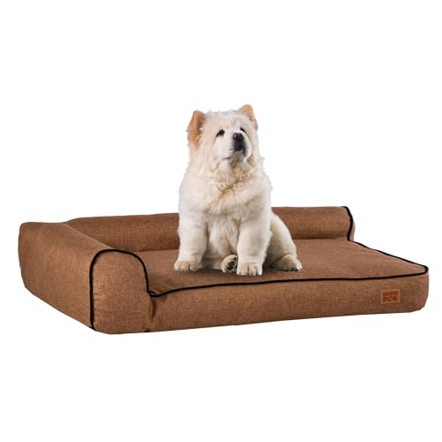 GoldenDog Lauge Kazan Oxford Large Hundebett, großes waschbares Katzenbett, Hundekissen mit Dicker Bucle-Stoffstruktur, kratzfestes Schaumstoff-Hundebett, L Melange Braun von GOLDEN DOG