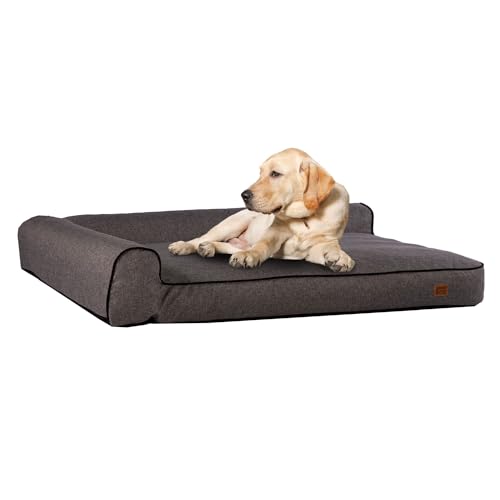 GoldenDog Lauge Kazan Oxford Large Hundebett, großes waschbares Katzenbett, Hundekissen mit Dicker Bucle-Stoffstruktur, kratzfestes Schaumstoff-Hundebett, L Melange Grau von GOLDEN DOG