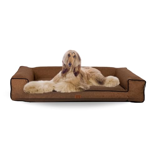 GoldenDog Lauge Torres Large Hundebett, großes waschbares Katzenbett, Hundekissen mit Dicker Bucle-Stoffstruktur, kratzfestes Schaumstoff-Hundebett, XXXL Melange Braun von GOLDEN DOG