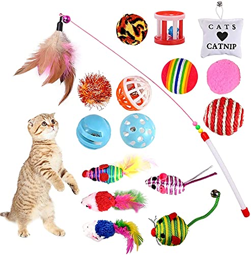 GOLDGE 16 Stück Katzenspielzeug Katze Toys Variety Spielzeug Set Federspielzeug Bälle Verschiedene Spielzeug für Katze Kitty von GOLDGE