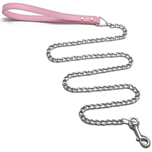 GOLITON Hunde Haustier Hundekette Halsband mit PU Griff Leine Hundeleine Safetyleash Sicherheit Leine (Rosa) von GOLITON