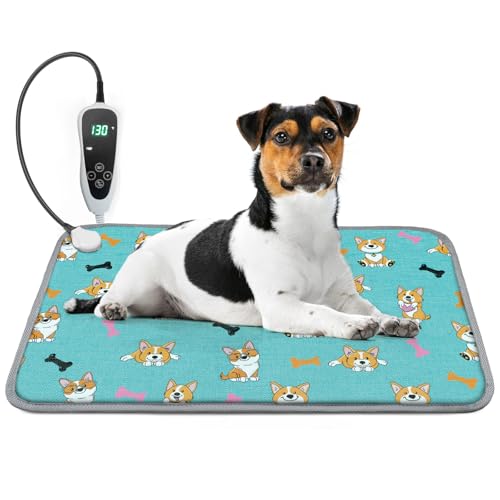 GOLOPET Hunde-Heizkissen für Hunde, 71,1 x 45,7 cm, wasserdicht, intelligenter Thermostat-Schalter, Whelping Supplies beheiztes Hundebett, Drahtseildrähte, Welpenheizmatte, Blau von GOLOPET