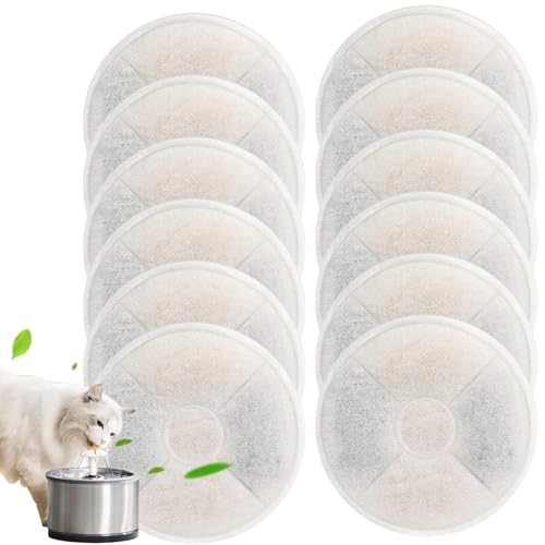 12 Stück Katzenbrunnen Filter, Ersatzfilter für Cat Water Fountain Filter für 3L Trinkbrunnen für Katze, 14cm Durchmesser Katzenbrunnen Filter Aktivkohle Ionenaustauschharz für Katzen Hunde von GOMETY