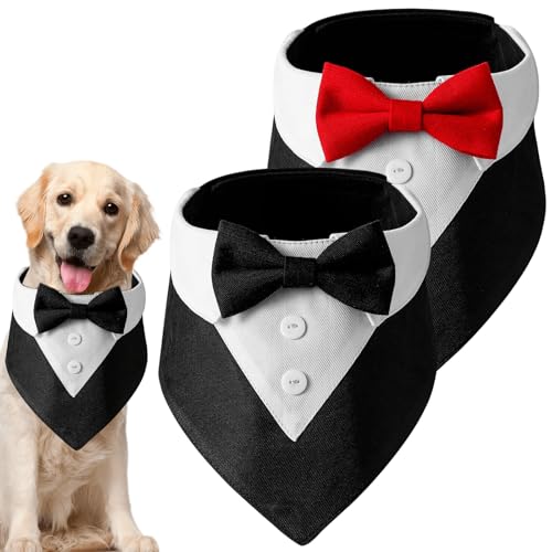 2 Stück Hundehalstuch, Hunde Smoking Bandana Weihnachten Verstellbar Krawatte Haustier Anzug Fliege Bandana Hundefliege für Formale Hund Hochzeit Geburtstag Hunde Kopftücher Hunde Halstücher (L) von GOMETY