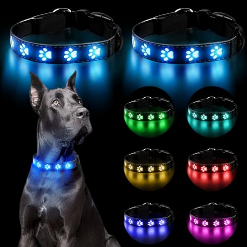 2 Stück Leuchthalsband Hund Aufladbar, Hundehalsband Leuchtend 7 RGB Farbwechsel, 50-60cm Wasserdicht Led Hunde Leuchthalsband Längenverstellbar Hundehalsband Halsband für Kleine Mittlere Große von GOMETY