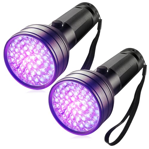 2 Stück UV Schwarzlicht Taschenlampe mit 51 LEDs, 395nm Haustiere Urin-Detektor, UV LED schwarzlichtlampe, Ultraviolettes Licht Scorpion Light für Hunde und Katzen Geldscheinprüfe(Keine Batterie) von GOMETY