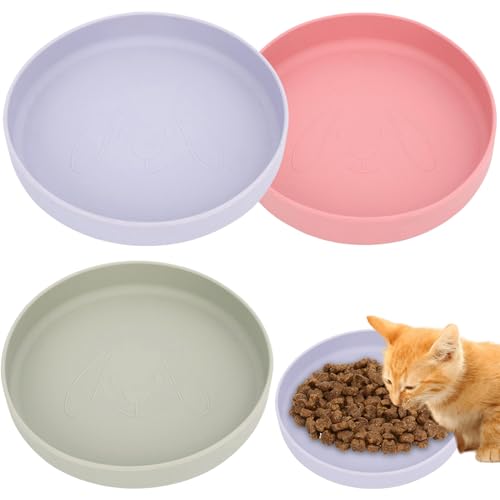 3 Stück Katzennapf, Futternapf Katze, Tricolor Katzen näpfe,18cm Silikonnapf Breit Katzen napf, für Trockenfutter und Nassfutter(Grün, Rosa, Lila) von GOMETY