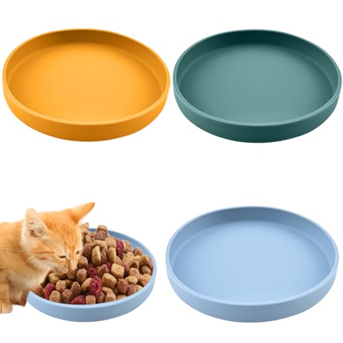 3 Stück Katzennapf, Futternapf Katze, Tricolor Katzen näpfe,18cm Silikonnapf Breit Katzen napf, für Trockenfutter und Nassfutter(blau, grün, gelb) von GOMETY