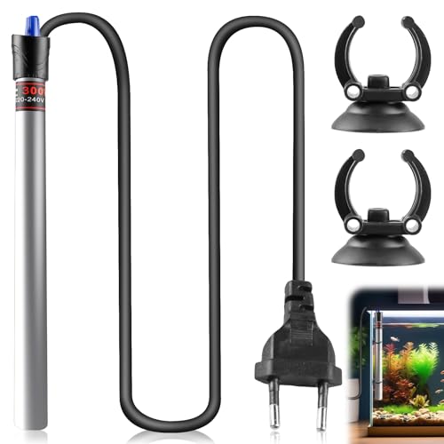 300W Aquarium Heizung, 304 Edelstahl Aquarium Heizer, Temperatur Einstellbare Heizstab Aquarium, Heizung für Fischbecken mit Saugnäpfen, Aquarium Heizstab zum Fischtanks und Aquarium(18-34℃, 220V) von GOMETY