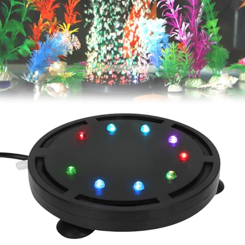 Aquarium Luftstein mit LED, 12 LED Aquarium Bubble Light, Buntes Sprudelstein für Aquarium, Luftstein Sauerstoff Aquarium, High Diffusor für Aquarium Lichtpumpe Luftblase Stein, Aquarium Deko, 125mm von GOMETY