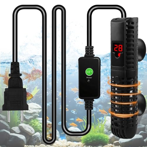 GOMETY 50W Mini Aquarium Heizung, Aquarium Heizstab mit Digitalem Display und Externer Steuerung, Tauchfähiger Aquarium Heizstab mit Saugnäpfen Aquariumheizer für 15-50L Fisch Tank/Schildkröte Tank von GOMETY