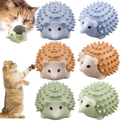 GOMETY 6pcs Katzenminze Balls, Wall Catnip Ball Igelform Katzenminze Spielzeug für Katze Drehbare Katzenspielzeug Wandroller für Katzenlecken Zahnreinigung Dentales Essbares Kätzchenspielzeug von GOMETY