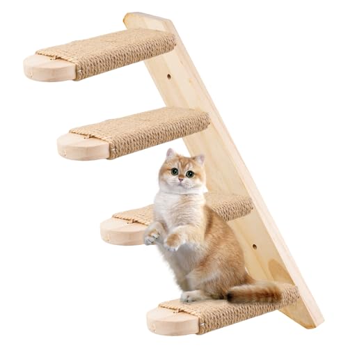 GOMETY Katzentreppe Wand, Katzen Kletterwand aus Massives Gummiholz Katzenmöbel Innen Wandpark für kratzen Von, für Katzenleiter Klettern Spielen Faulenzen Wandliege Katzen Möbel (Katzen bis 15 kg) von GOMETY