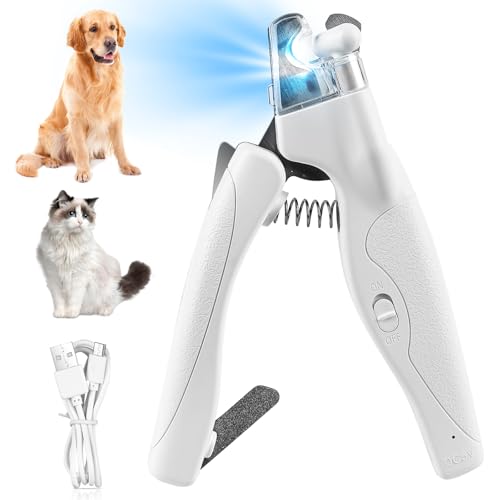 GOMETY Krallenschere für Hunde Katzen mit LED-Licht, Profi Krallenschneider Nagelknipser mit Spritzfest Schutzvorrichtung & Nagelfeile Katzen Nagelschere für Mittlere & Kleine Haustiere Krallenpflege von GOMETY