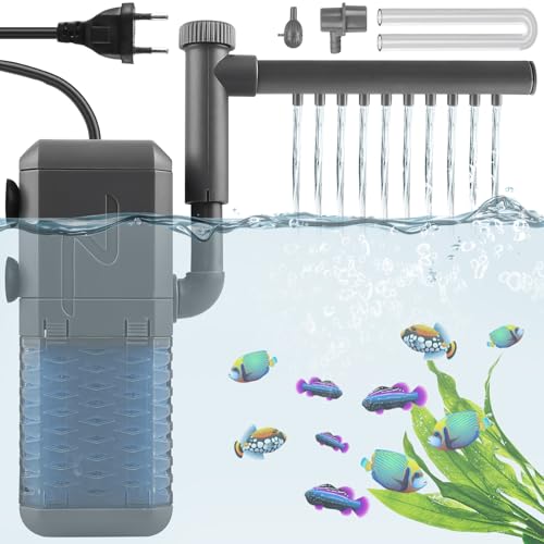 GOMETY Leiser Aquarium Filter, 600L/H Aquarium Innenfilter, 6w Einstellbarer Aquarium Schwammfilter Aquarien Aquariem Pumpe mit Filter, Aquarium Filterpumpe für Kleine Tank von GOMETY