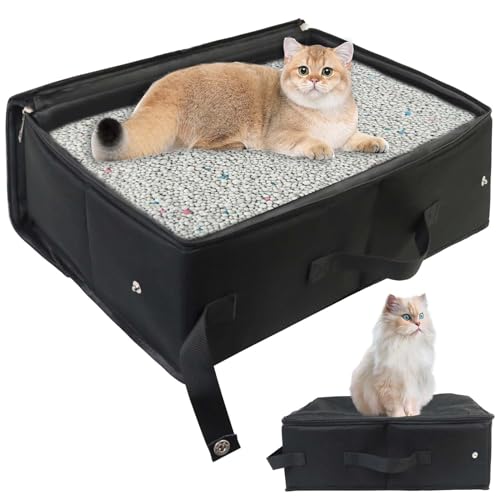 Gomety Tragbare Katze Reisetoilette mit Deckel, 40×32×15cm Faltbare Katzentoilette wasserdichte mit Griff Nützlich Haustiere Katzentoilette für Reisen Freien, Camping, Heimgebrauch(Schwarz) von GOMETY