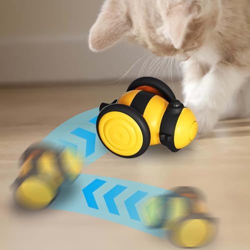 Katzenspielzeug Elektrisch,Kleines Bienenauto Katzenspielzeug mit Bunten LED Lichtern,Katzenspielzeug Selbstbeschäftigung,über Beweglich und Wiederaufladbar,für Katzenauslauf und Gegen Langeweile,Gel von GOMETY