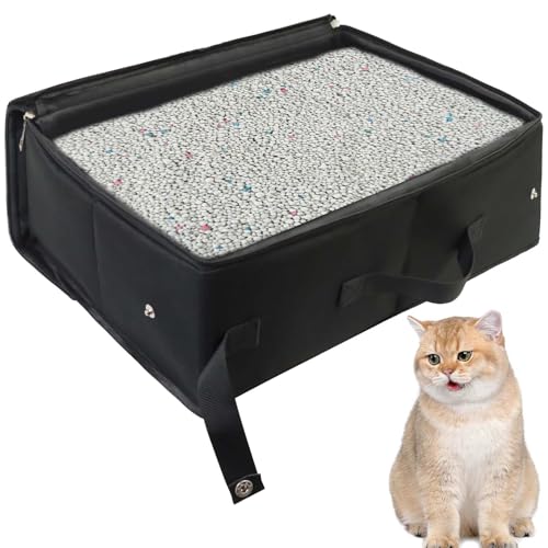 Tragbare Katze Reisetoilette mit Deckel, 40×32×15cm Faltbare Katzentoilette wasserdichte mit Griff Nützlich Haustiere Katzentoilette für Reisen Freien, Heimgebrauch, Camping (Schwarz) von GOMETY