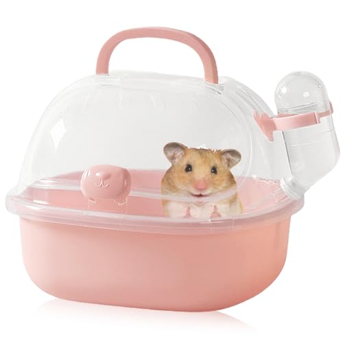 Transportbox Hamster mit Wasserflasche, 20x18x19cm Tragbare Transportbox Kleintiere Transportkäfig mit Lüftungsschlitze Reisebox Tragekäfig für Rennmäuse, Mäuse, Zwerghamster von GOMETY