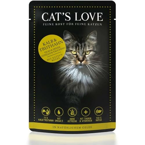 Cat´s Love Katzenfutter Nassfutter Mix Kalb & Truthahn mit Katzenminze und Leinöl (Kalb & Truthahn, 1 x 85g) von GONDMAX