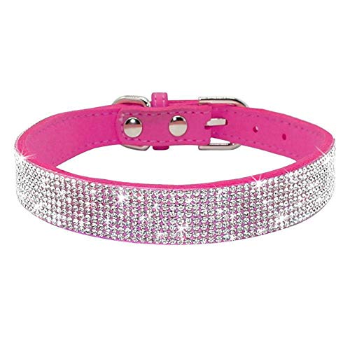 Strass-Hundehalsband, niedlich, schillernd, funkelnd, weiches Wildleder, verstellbar, für Hunde und Katzen, Kristalldiamant, für Welpen, kleine, mittelgroße und große Hunde (S: 27–33 cm, Hot Pink) von GONDMAX