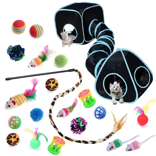Katzenspielzeug für Indoor-Katzen, Kätzchen-Spielzeug-Set, zusammenklappbarer Haustier-Tunnelwürfel, Zeltspielzeug, interaktiver Katzenfeder-Teaser, Zauberstab, Katzenglockenbälle, flauschige Katzenspielzeug für Indoor-Katzen, Kätzchen-Spielzeug-Set, zusammenklappbarer Haustier-Tunnelwürfel, Zeltspielzeug, interaktiver Katzenfeder-Teaser, Zauberstab, Katzenglockenbälle, flauschige von GONPETGP