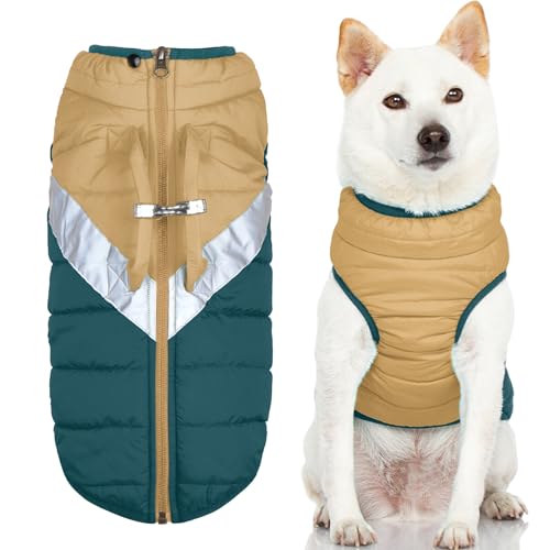 Gooby Mountaineer Hundejacke – Sand, Größe S, warmer Mantel mit Reißverschluss und Griff zum Anheben und Doppel-O-Ring-Leine – Winter-wasserabweisender Pullover für kleine Hunde und mittelgroße Hunde von GOOBY