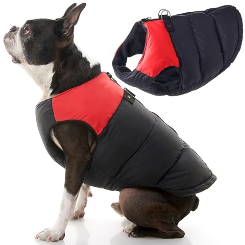 Gooby - Gepolsterte Weste, Hundejacke, Mantel, Pullover mit Reißverschluss und Leinen-Ring, Rot, Größe S von GOOBY