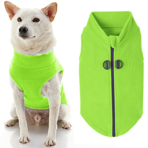 Gooby Fleece-Hundepullover mit Reißverschluss – Limettengrün, Größe S – warme Fleece-Hundejacke mit Dual-D-Ring-Leine – Winterpullover für kleine Hunde, Jungen und mittelgroße Hunde von GOOBY