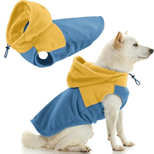 Gooby Hunde-Kapuzenpullover – Blau, zweifarbig, Größe S, Fleece-Weste mit Ring für die Leine – Hundekleidung für kleine und mittelgroße Hunde von GOOBY