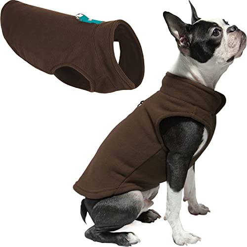 Gooby Fleece-Weste Hundepullover – Braun-Türkis, Größe L – Warmer Pullover aus Fleece mit O-Ring-Leine – Winter Kleiner Hund Pullover Mantel – Kaltwetter Hundekleidung für kleine Hunde Junge oder von GOOBY