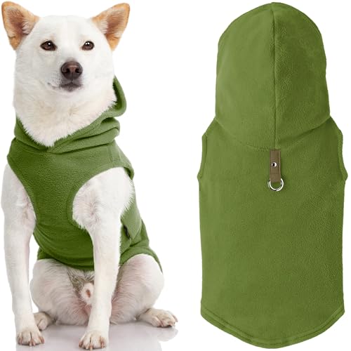 Gooby Fleeceweste Hoodie Hundepullover - Grün, X-Small - Warmer Pullover Hund Kapuzenpullover mit O-Ring Leine - Winter Kapuzenpullover für kleine Hunde Jungen oder Mädchen und mittelgroße Hunde von GOOBY