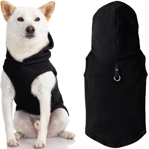 Gooby Fleece Weste Hoodie Hundepullover - Schwarz, X-Large - Warmer Pullover Hund Hoodie mit O-Ring Leine - Winter Kapuzenpullover Kleine Hunde Pullover - Hundekleidung für Kleine Hunde Junge oder Mädchen und Mittlere Hunde von GOOBY