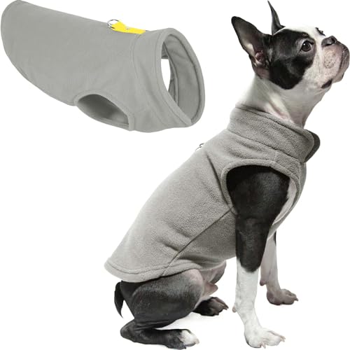 Gooby Fleeceweste Hundepullover – grau-gelb, XS – warme Pullover Fleece Hundejacke mit O-Ring Leine – Winter kleine Hunde Pullover Mantel – kaltes Wetter Hundekleidung für kleine Hunde Jungen oder Mädchen von GOOBY