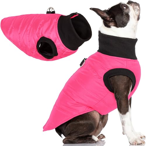 Gooby G21 Bomber-Hundejacke – Rosa, Größe M – Winter Wasserdichter Reißverschluss Hundepullover für kleine Hunde mit Doppel-D-Ring-Leine – Warme Winddichte Kleidung für kleine Hunde bis mittelgroße Hunde von GOOBY