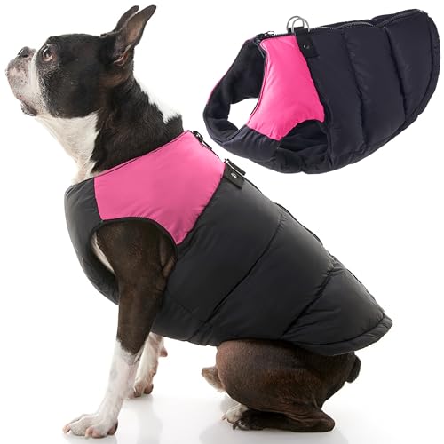 Gooby Gepolsterte Hundeweste – Pink, Größe M – Reißverschluss Hundejacke Mantel mit D-Ring Leine – Pullover für kleine Hunde Mädchen oder Jungen für drinnen und draußen von GOOBY