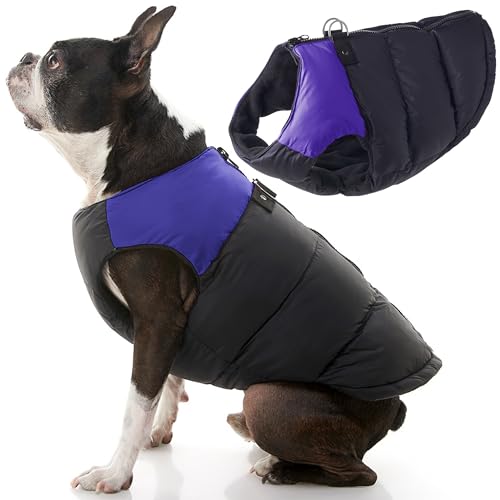 Gooby Gepolsterte Weste, Hundejacke, Größe L, warm, mit Reißverschluss, Fleece-Jacke mit Doppel-D-Ring-Leine, wasserabweisend, für kleine Hunde und mittelgroße Hunde, Violett von GOOBY