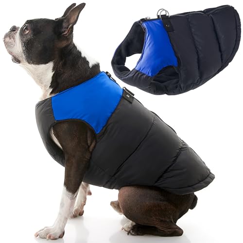 Gooby Gepolsterte Weste, Hundejacke, warm, mit Reißverschluss, Fleece-Jacke mit Doppel-D-Ring-Leine, wasserabweisend, für kleine Hunde und mittelgroße Hunde, Blau, Größe M von GOOBY