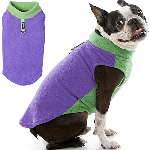 Gooby Hunde-Fleece-Weste, halbe Stretch, Lila, X-Small, Pullover Fleece Hundejacke mit Leine Ring, warme Hundekleidung für kleine Hunde, Mädchen oder Jungen von GOOBY