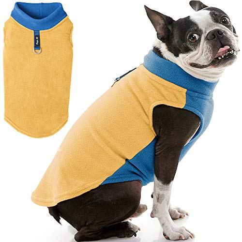 Gooby Hunde-Fleece-Weste Halb Stretch - Honey Senf XL - Pullover Fleece Hundejacke mit Leine Ring von GOOBY