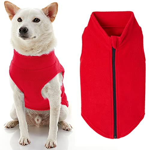 Gooby Hundepullover mit Reißverschluss, Fleece, Rot, Größe 3XL, warme Pullover, Fleece, Step-in-Hundejacke ohne Ring, Leine – Winter, kleiner Hundepullover – Hundekleidung für kleine Hunde, Jungen und mittelgroße Hunde von GOOBY