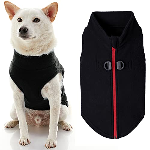 Gooby Hundepullover mit Reißverschluss aus Fleece, Schwarz, Größe XS, warme Pullover, Fleece, Step-in-Hundejacke mit Doppel-D-Ring-Leine – Winterpullover für kleine Hunde, Jungen und mittelgroße Hunde von GOOBY