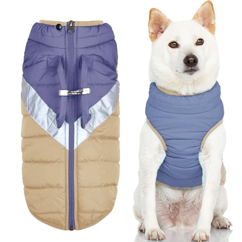 Gooby Mountaineer Hundejacke – Quantum Blue, Größe L – warmer Reißverschluss mit Hebegriff und DoppelORingLeine – Wasserabweisender kleiner Hundepullover – Hundekleidung für kleine Hunde und von GOOBY